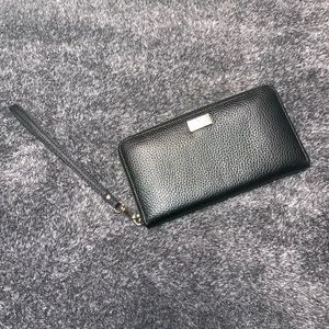 Kate Spade solid black Saffiano Leather/Canvas long wallet with zipper closure